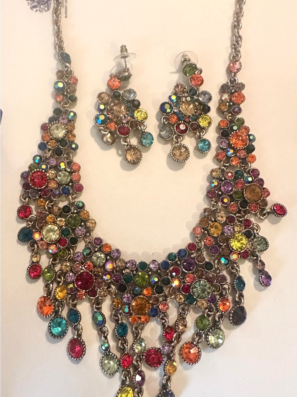 T.J.Maxx Multicolor Crystal Fringe Necklace - Picture 2 of 3